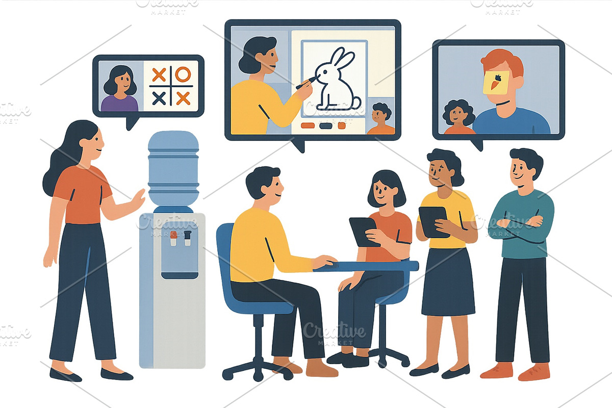 Virtual team meeting with diverse, a Technology Illustration by ZinetroN