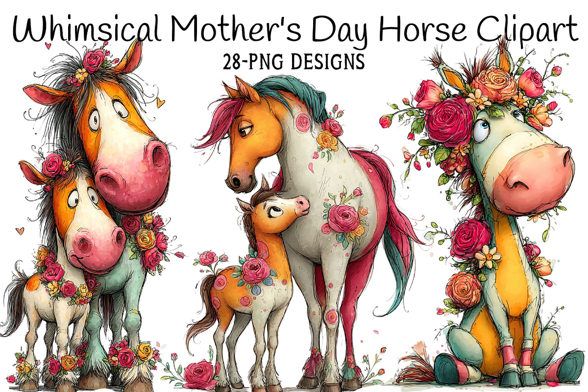 Whimsical Mother's Day Horse Clipart, an Illustration by Daily.Designs (Photo 1 of 7)