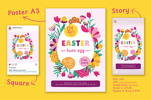 Easter Egg Hunt Poster - Flowers, a Poster Template by Atelier Mélicope