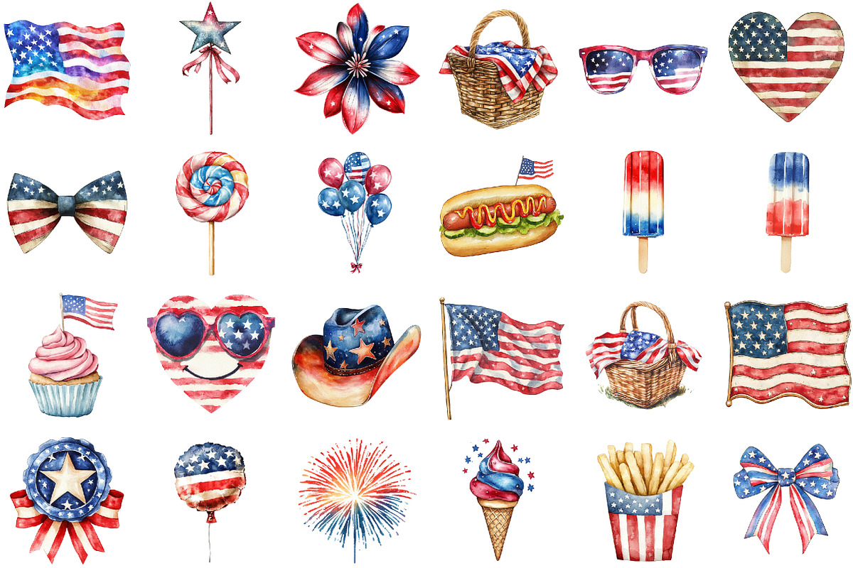 Retro Patriotic 4th of July Clipart, an Illustration by designcity5 (Photo 2 of 5)