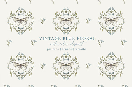 Vintage Blue Floral. Watercolor Art, a Decorative Illustration by Ooh Lily