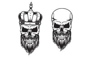 Bearded Skull In Crown, King Tattoo