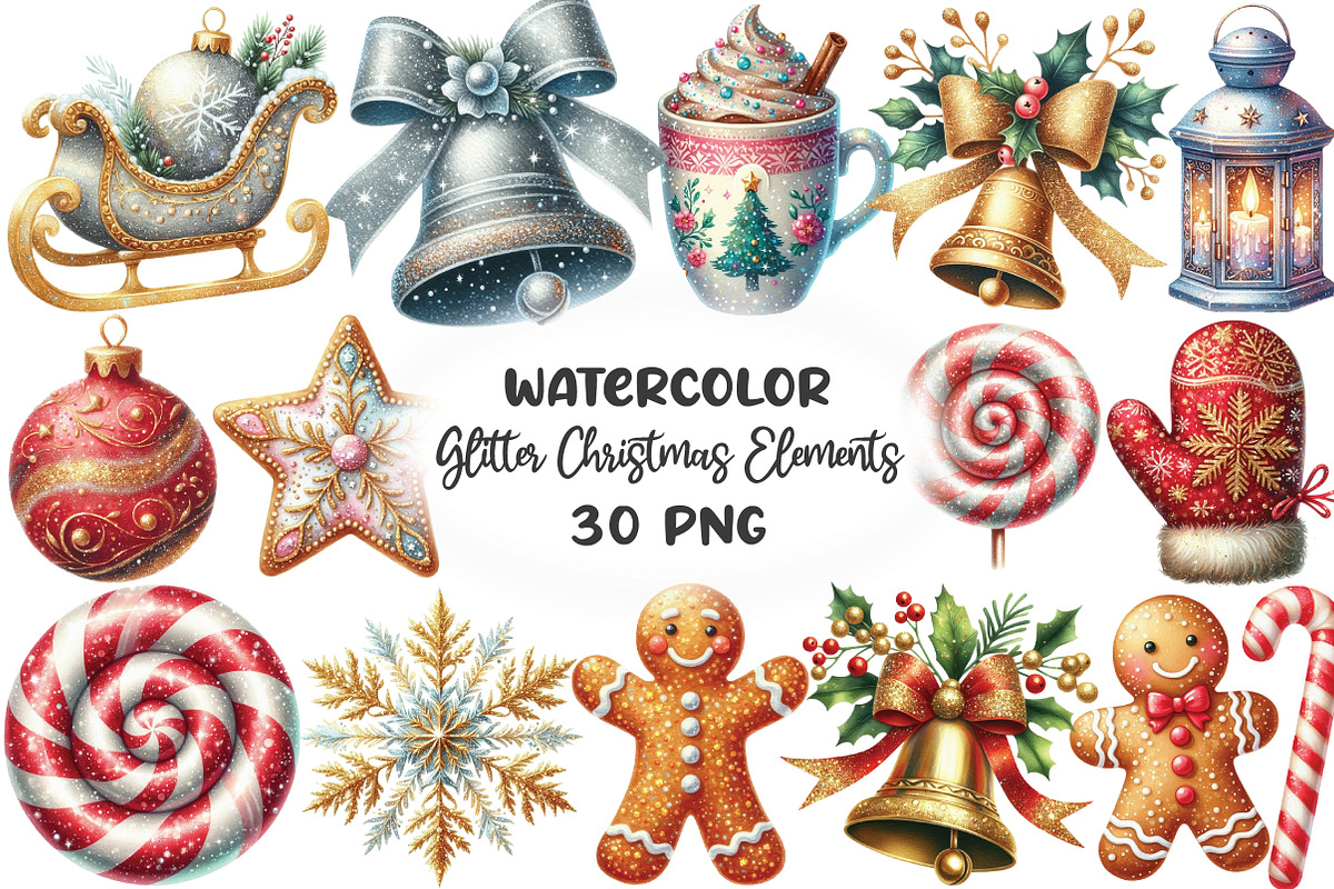 Glitter Christmas Elements Sublimati, an Illustration by CraftArtStudio (Photo 1 of 6)