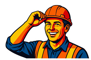 Smiling Construction Worker Tipping, an Illustration by AlexArt
