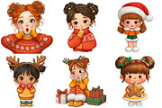 Quirky Christmas Girls Clipart, an Illustration by Craft Nest (Thumbnail 10 of 11)