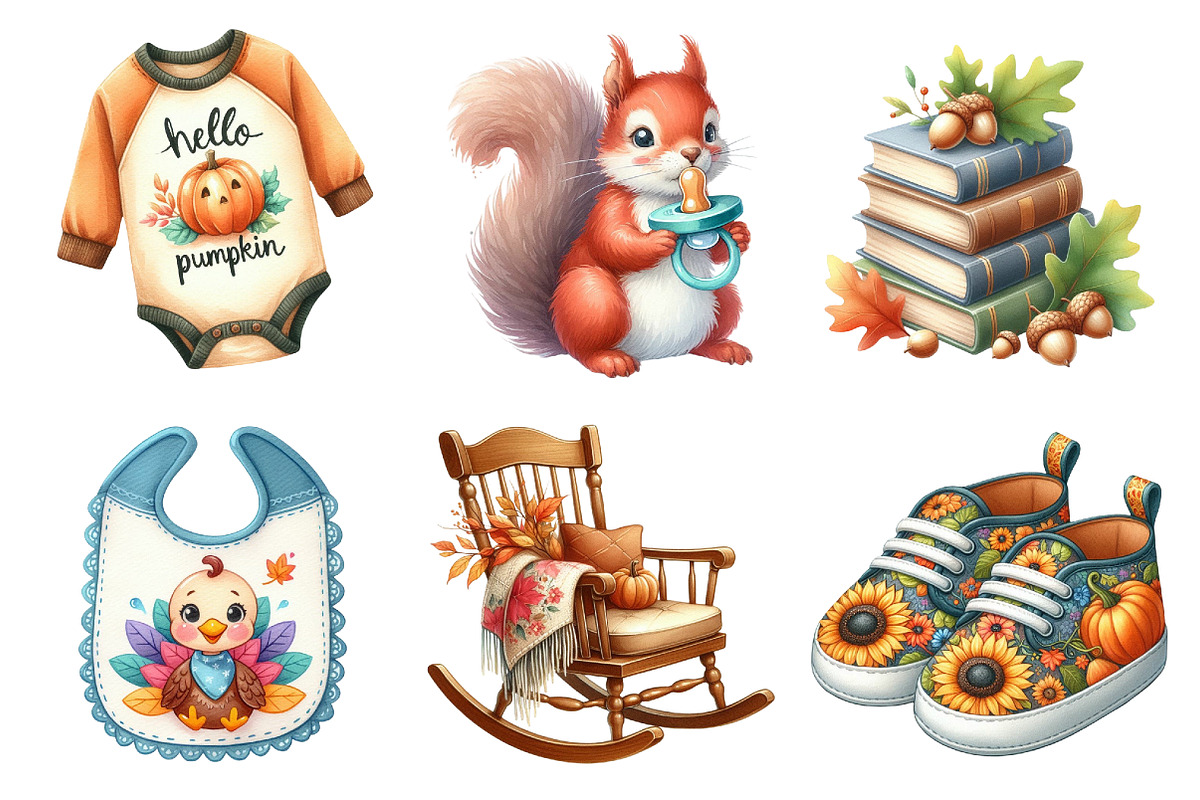Watercolor Autumn Baby Shower Clipar, an Illustration by Daily.Designs (Photo 2 of 5)