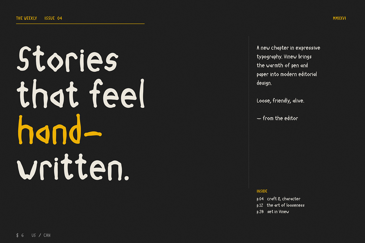 Vinew - Handwritten Display Typeface, a Handwritten Font by Lettra Studio (Photo 4 of 17)