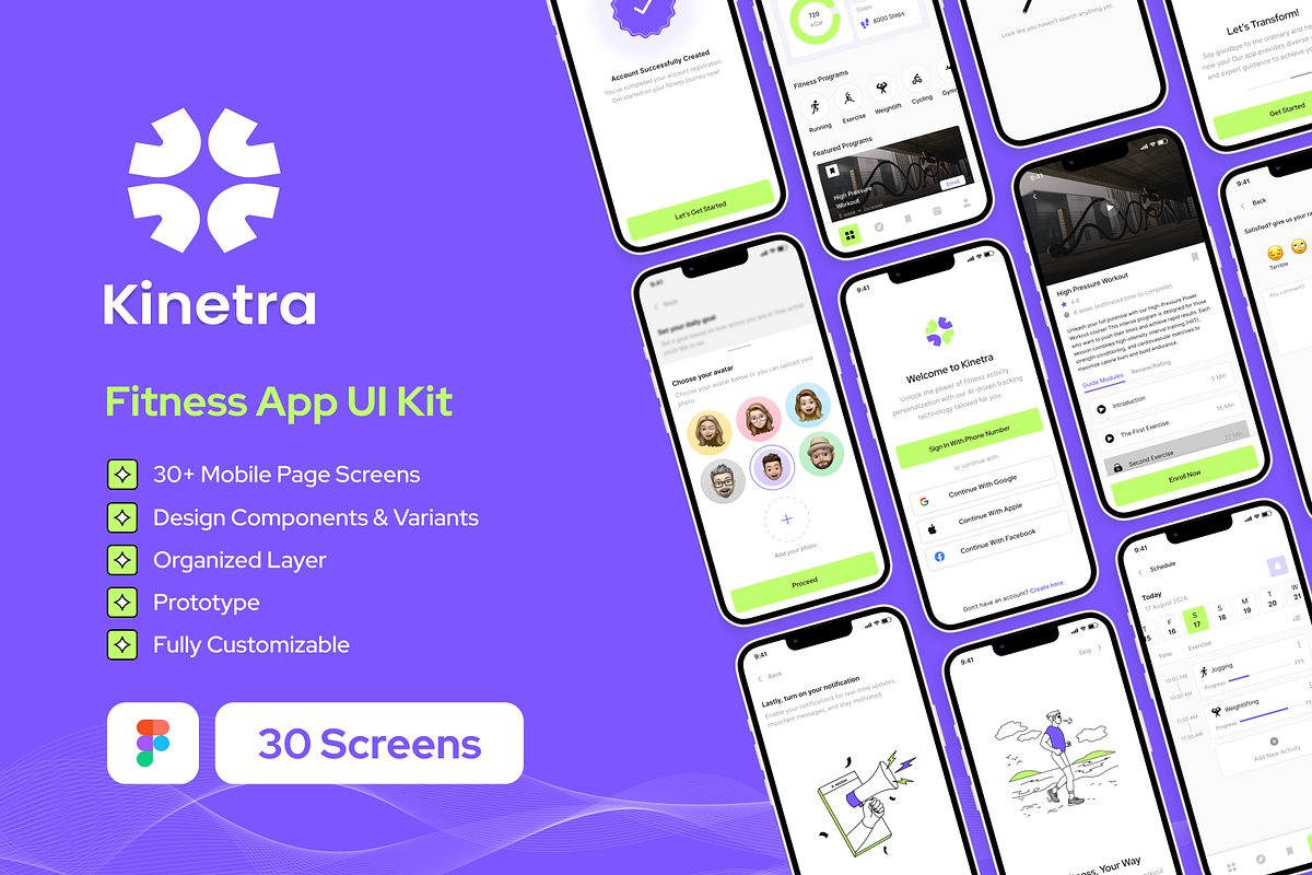 Kinetra - Fitness App UI Kit, an UI Kit Template by restiyathena (Photo 1 of 6)