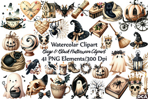 Beige & Black Halloween Clipart, an Illustration by DreamCafeArt