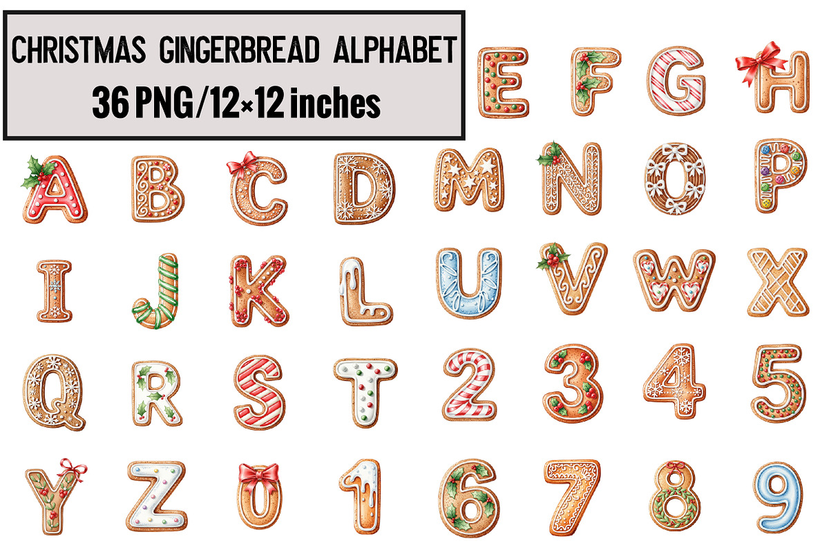 Christmas Gingerbread Alphabet, an Illustration by Design Market