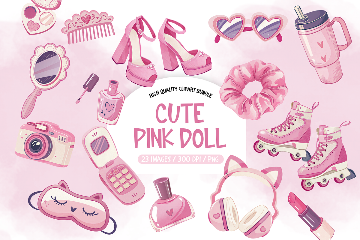 Fashion Doll Clip Art, Pink Clipart, an Illustration by TatiMockup (Photo 1 of 5)