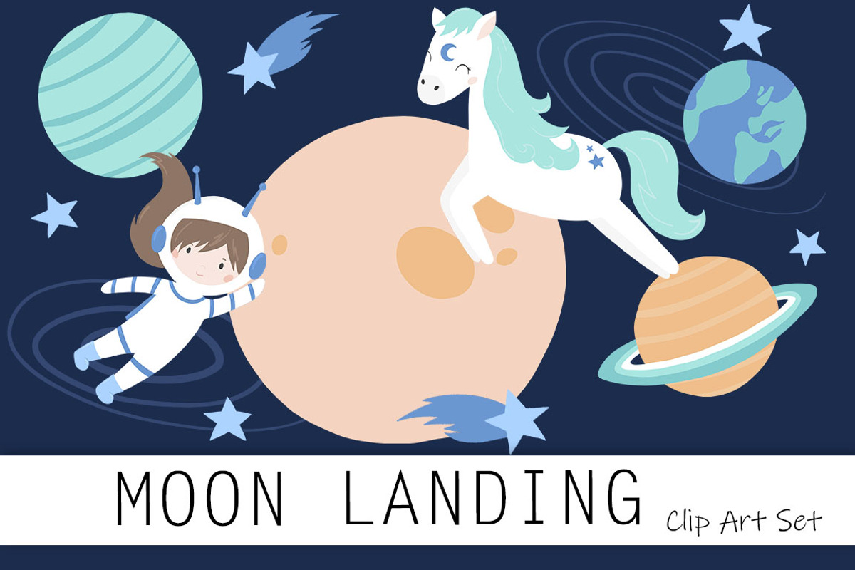 Moon Landing Clip Art Set, an Illustration by Nagore Rodriguez Design