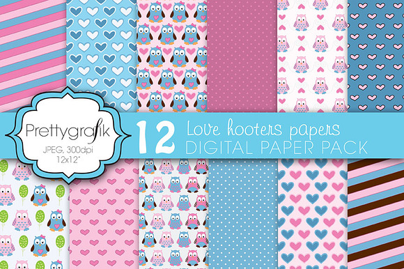 love owls digital paper, commercial preview 2