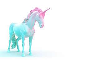 A Pink And Blue Unicorn Standing