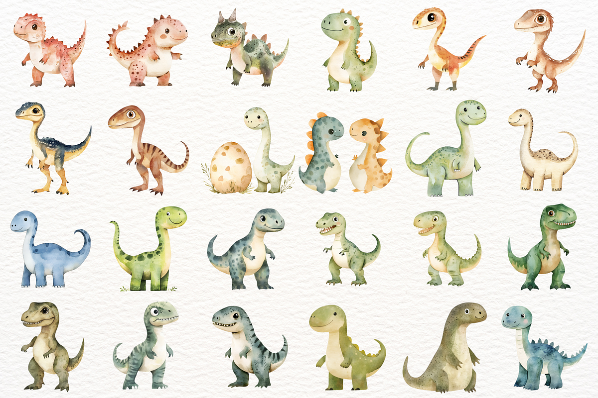 Cute Dinosaur Watercolor Cliparts, an Animal Illustration by SugarCloudStudioArt (Photo 4 of 6)