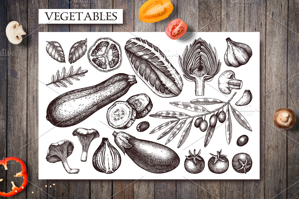 Hand-Drawn Pizza Ingredients Vectors, a Food Illustration by Yevheniia (Photo 4 of 14)