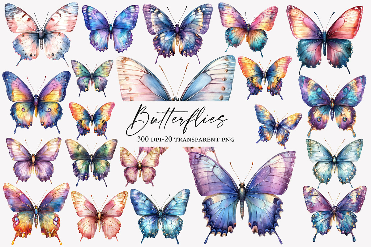Watercolor Butterflies Clipart, an Illustration by Designworld (Photo 1 of 4)