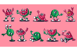 Retro cartoon watermelon characters, a Food Illustration by winwin.art