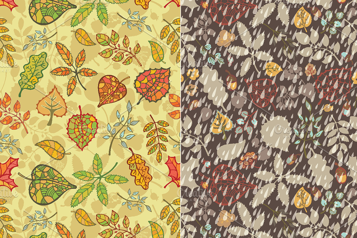Autumn leaves seamless pattern set 3 preview 4