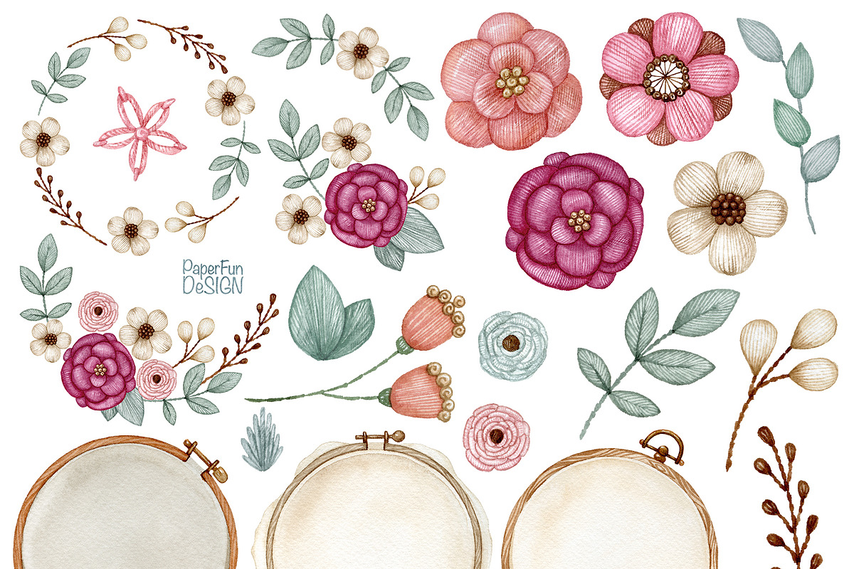 Watercolor embroidery clipart., an Illustration by Mary (Photo 2 of 5)