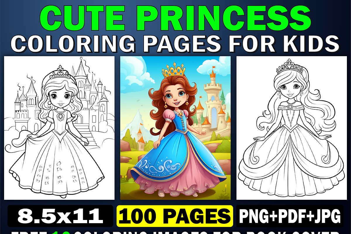 Cute Princess Coloring Page For Kids, a Decorative Illustration by ...