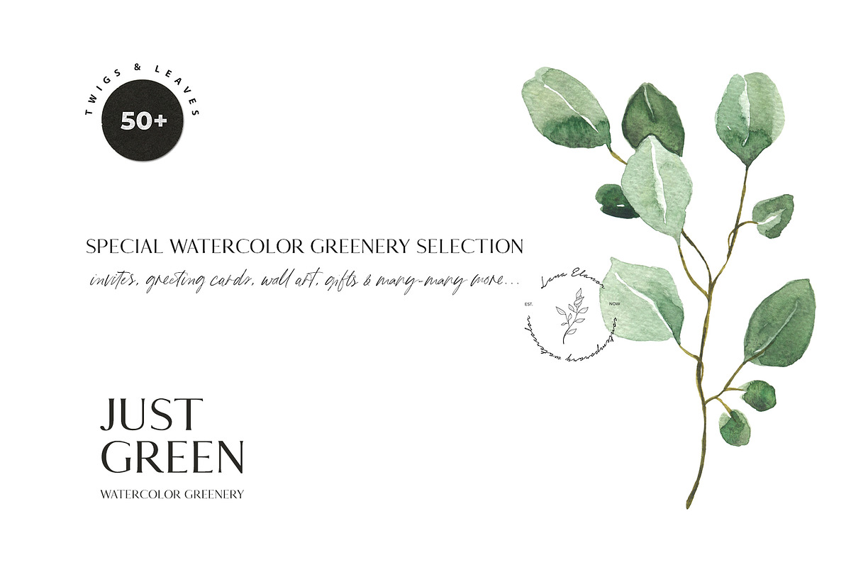 JUST GREEN leaves greenery foliage, a Decorative Illustration by Lana Elanor (Photo 7 of 8)