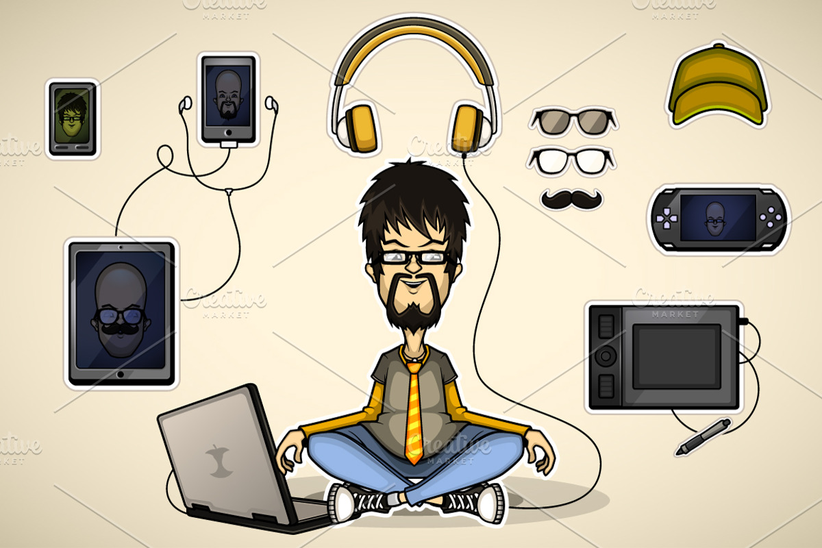 User with a Laptop Surrounded Device, a Technology Illustration by yuanden graphics (Photo 1 of 5)
