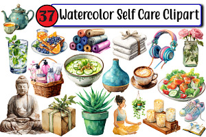 Watercolor Self Care Clipart, an Illustration by Design Market