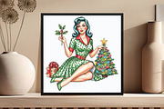 Vintage Pin Up Christmas Girl Clipar, an Illustration by DreamCafeArt (Thumbnail 4 of 6)