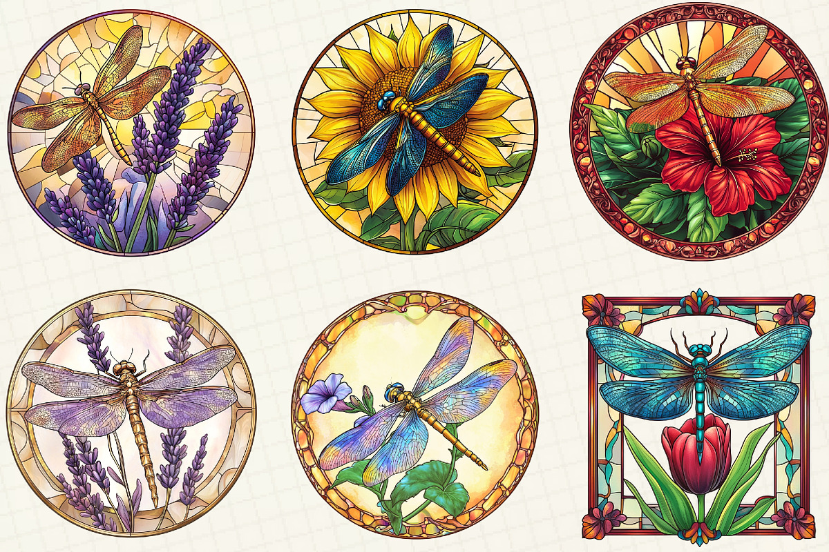 Dragonfly Stained Glass Clipart, an Illustration by OK Design (Photo 2 of 5)