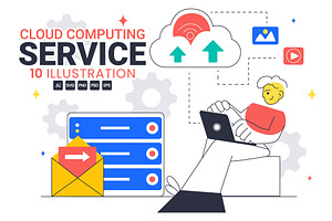 10 Cloud Computing Illustration, a Technology Illustration by denayunebgt