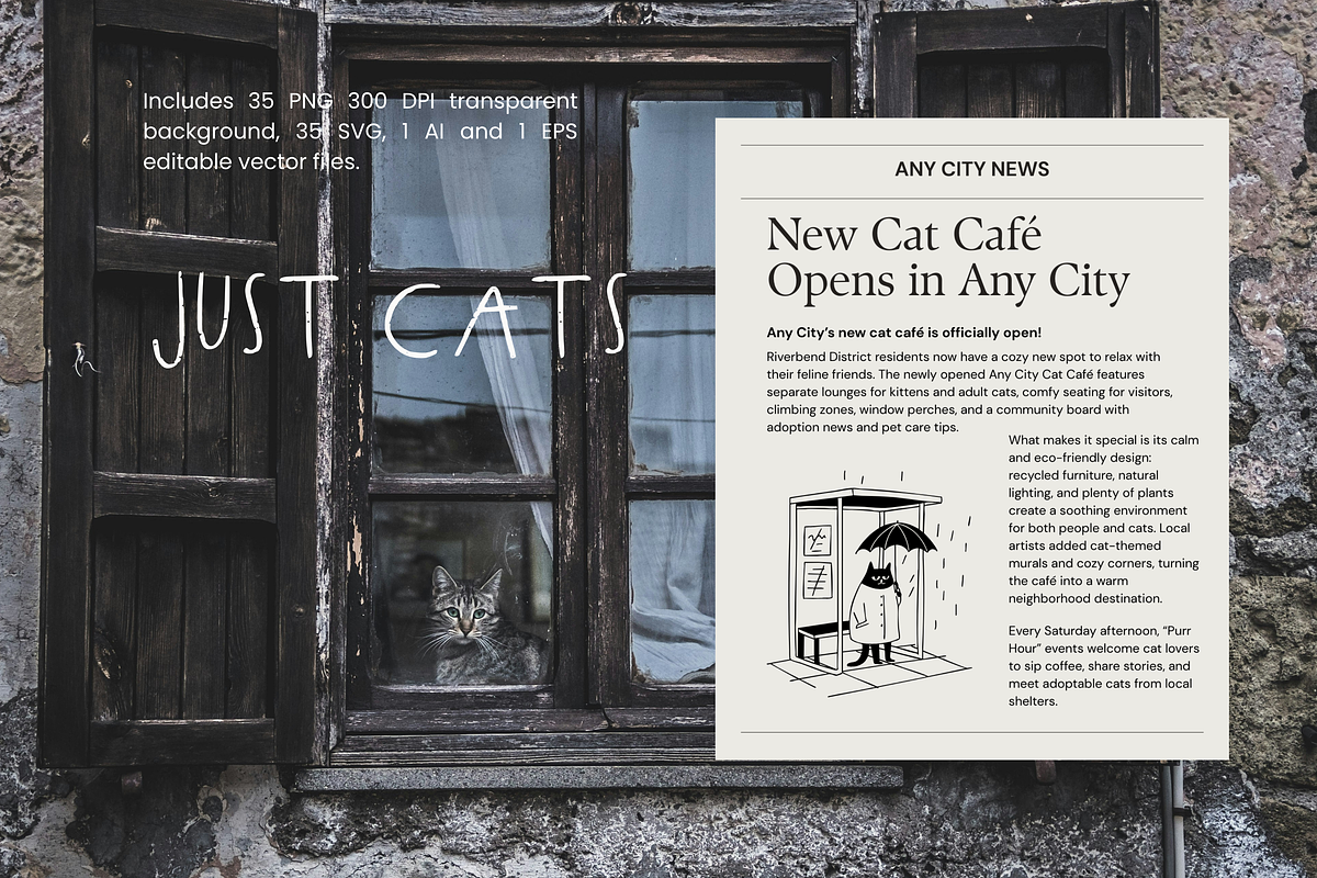 Just Cats: Daily Life Pack, an Animal Illustration by Veyla (Photo 8 of 10)
