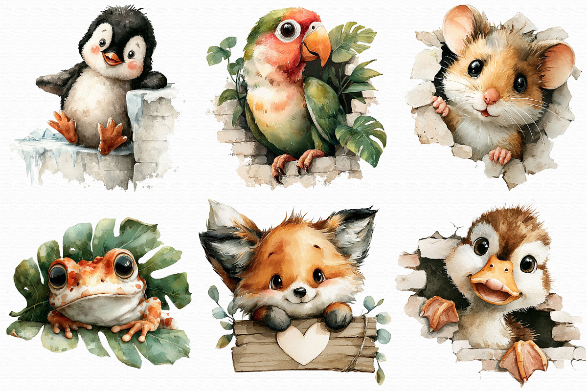 Funny Cute Animal Peeking clipart, an Illustration by Libby Wishes (Photo 6 of 7)