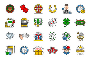 Casino line icons, roulette, wheel, an Illustration by Vector Tradition