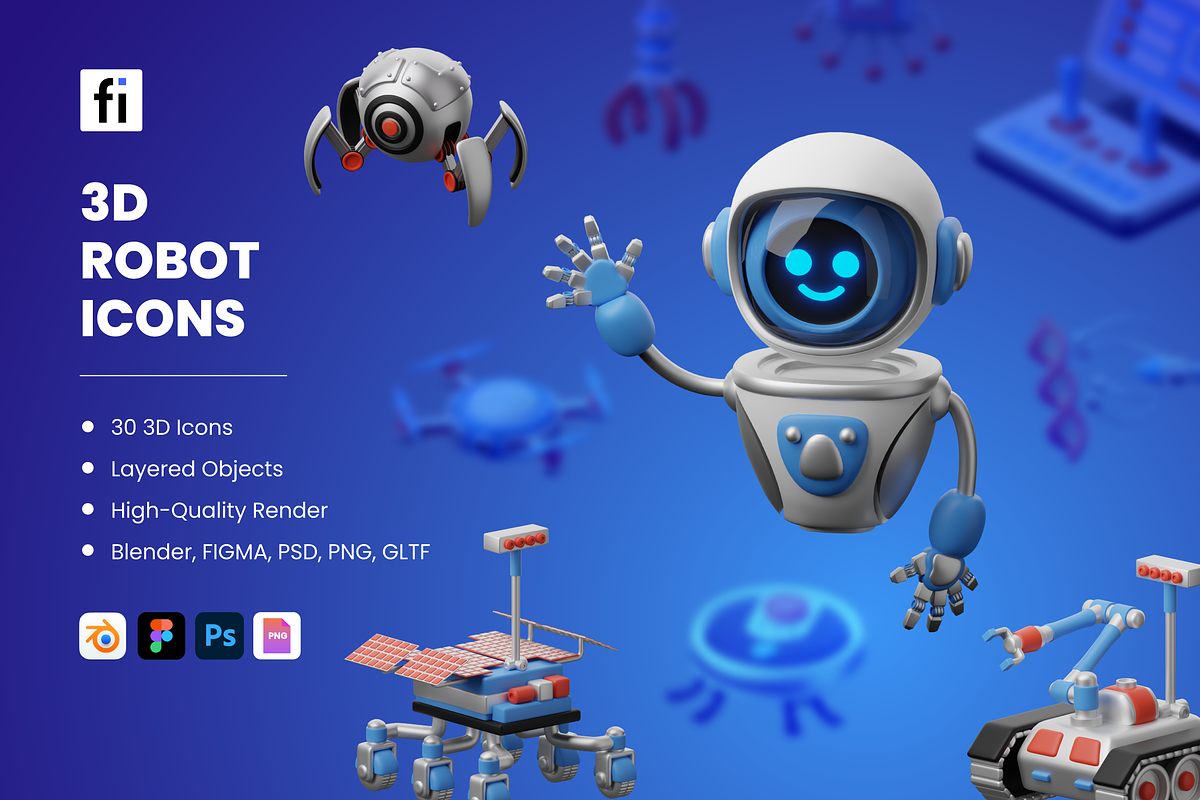 3D Robot Icon Set, an Object 3D Model by Flat Icons (Photo 1 of 8)