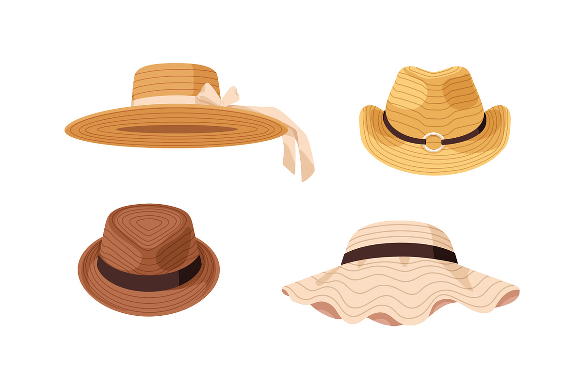 Straw hats set. Summer headwear, an Object Illustration by Good Studio (Photo 4 of 4)