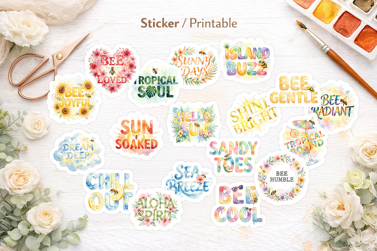 Summer Bee Watercolor Sublimation, an Illustration by Artnoy (Photo 7 of 8)