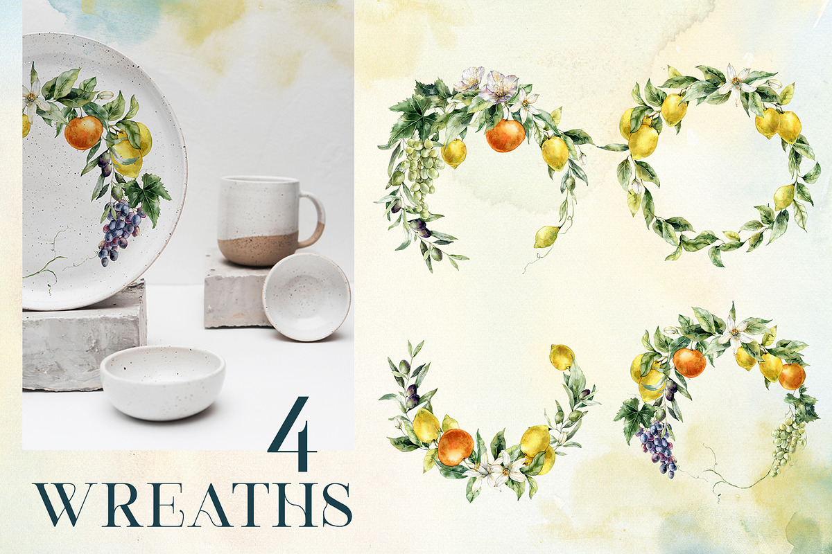 Mediterranean citrus tile watercolor, a Decorative Illustration by Yuliya Derbisheva (Photo 10 of 15)