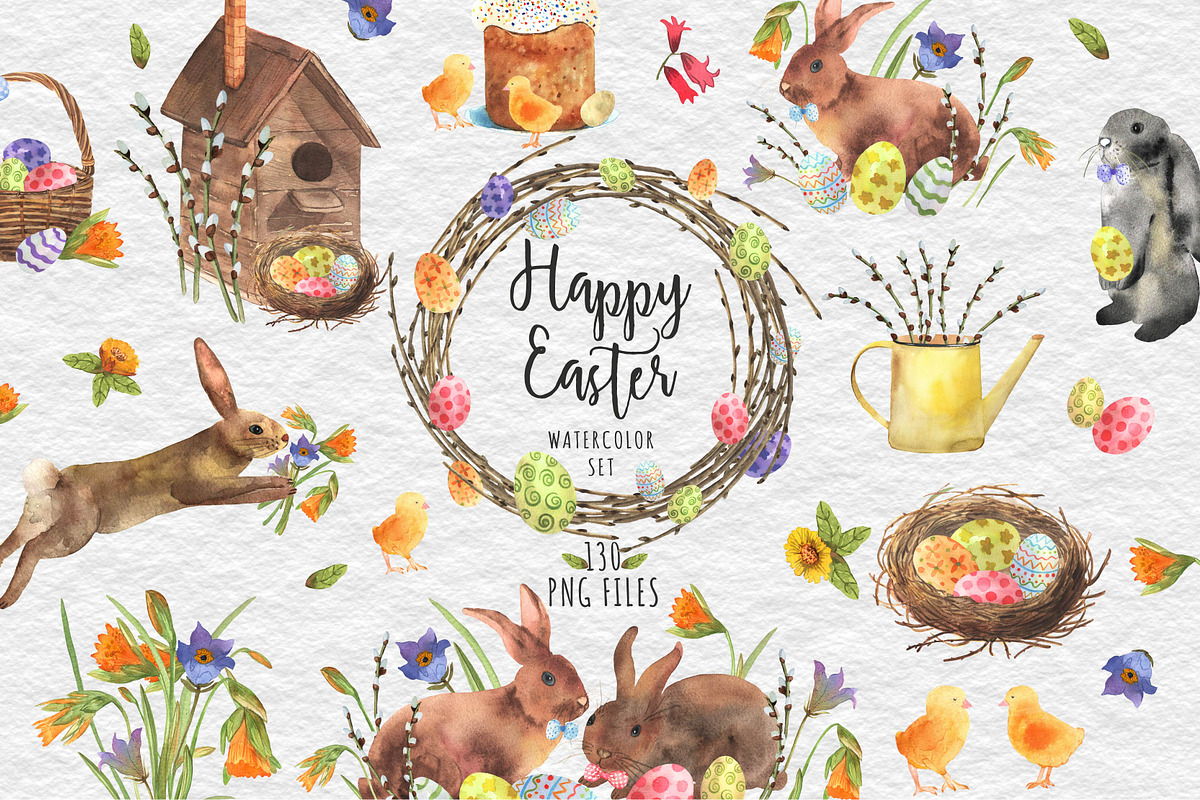 Happy Easter watercolor set, a Decorative Illustration by Julycolor (Photo 1 of 10)