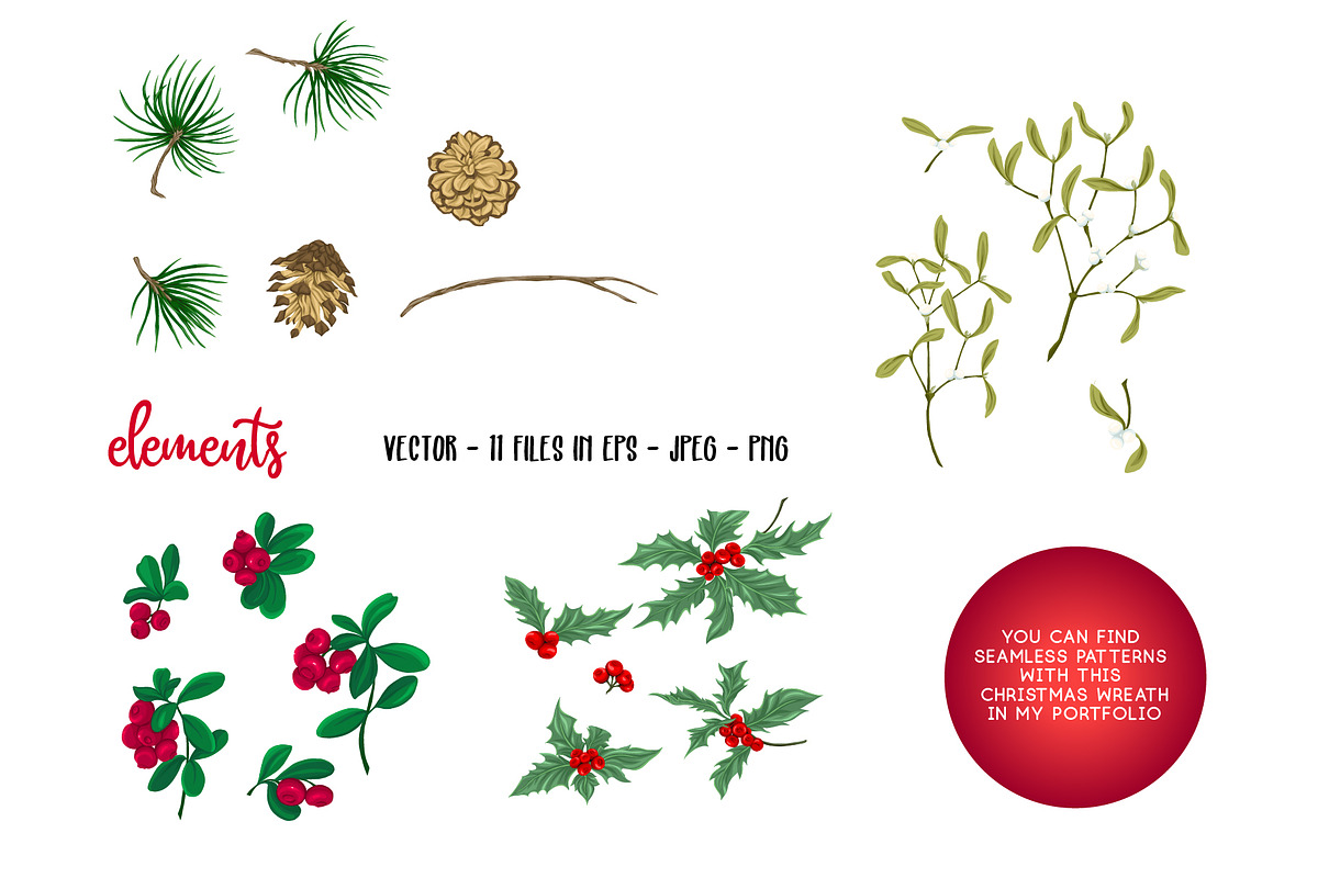 Christmas Wreath Elements Set, an Object Graphic by Elen-Lane (Photo 6 of 6)