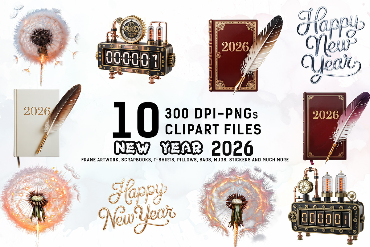 Vintage Steampunk New Year 2026 Clip, a Seasonal Illustration by Ahmad Designs (Photo 4 of 4)