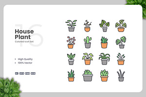 House Plant Colored Icons, an Icon by Upnowgraphic