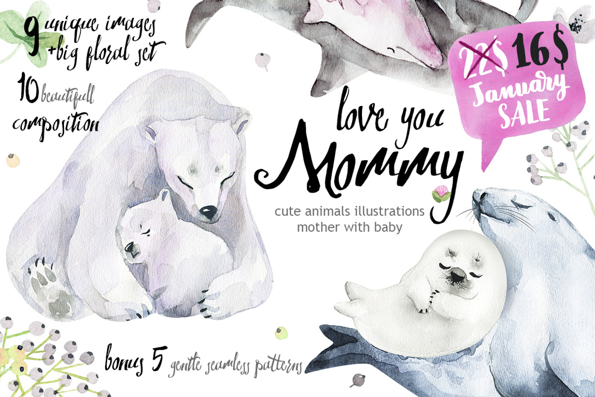 Love you Mommy-illustration set, an Animal Illustration by KatBranchArt (Photo 1 of 7)