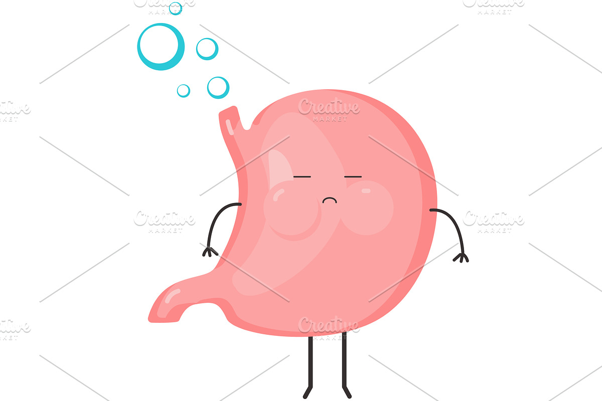 Stomach bloating vector cute sad, a Healthcare Illustration by SiberianArt