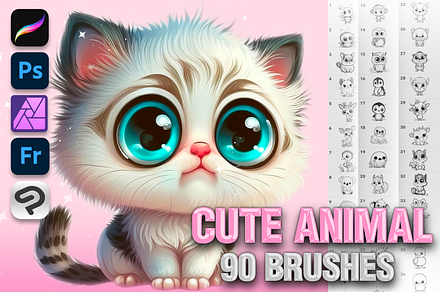 Cute Animal Procreate brushes, a Brush Add-On by AppleinaJuice