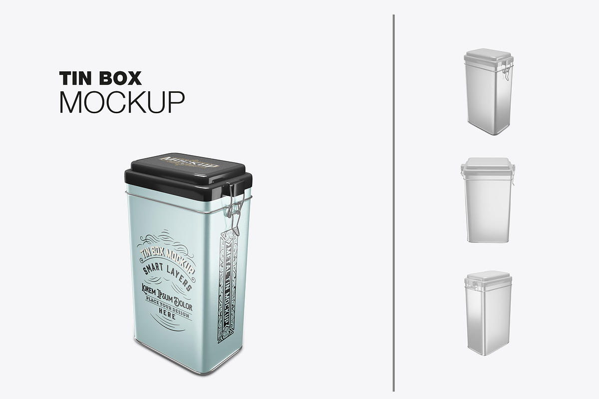 Metallic Tin With Locking Lid, a Cups & Container Mockup by OneVectorStock