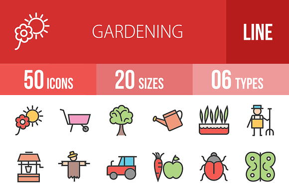50 Gardening Line Filled Icons