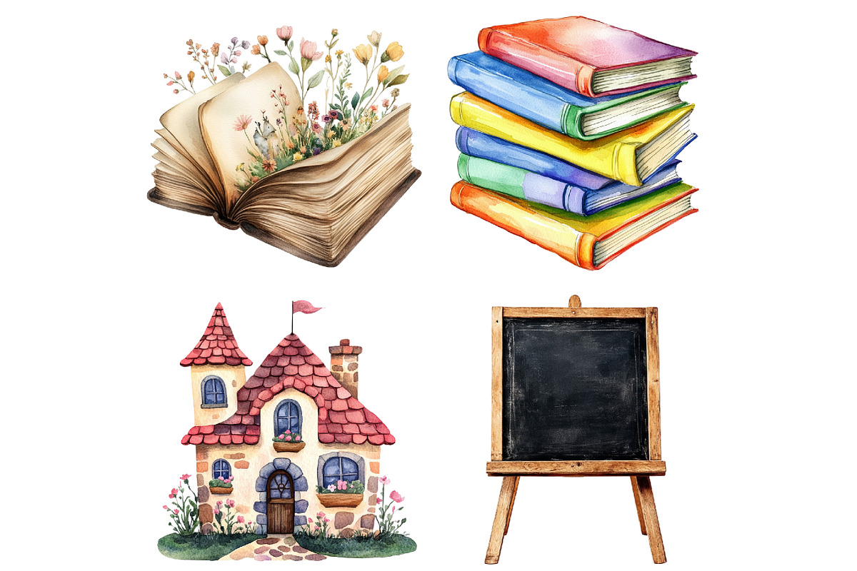 Watercolor School Supplies Clipart, a Seasonal Illustration by CitraGraphics (Photo 4 of 6)