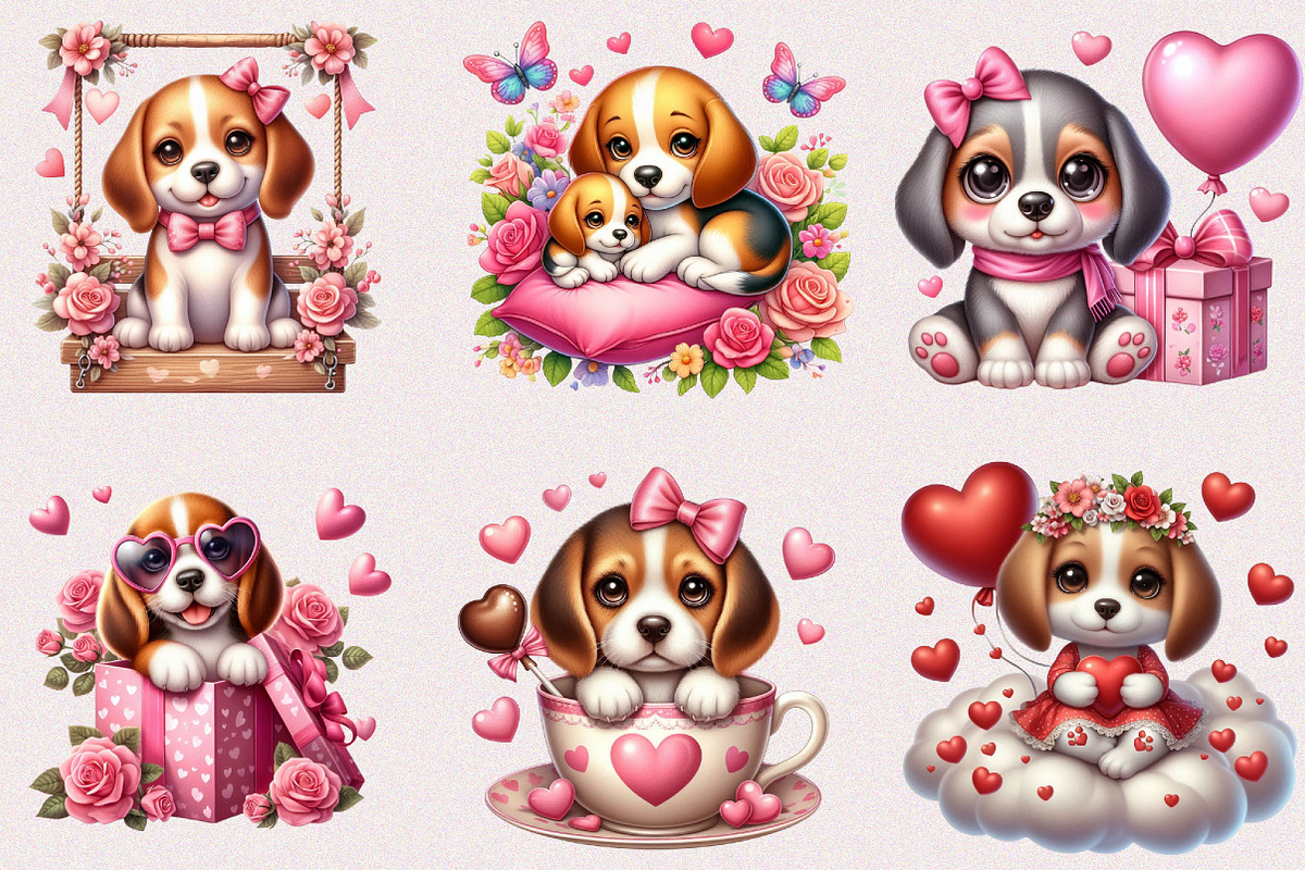 Valentine Cute Puppy Clipart Bundle, a Seasonal Illustration by Craft Nest (Photo 2 of 5)