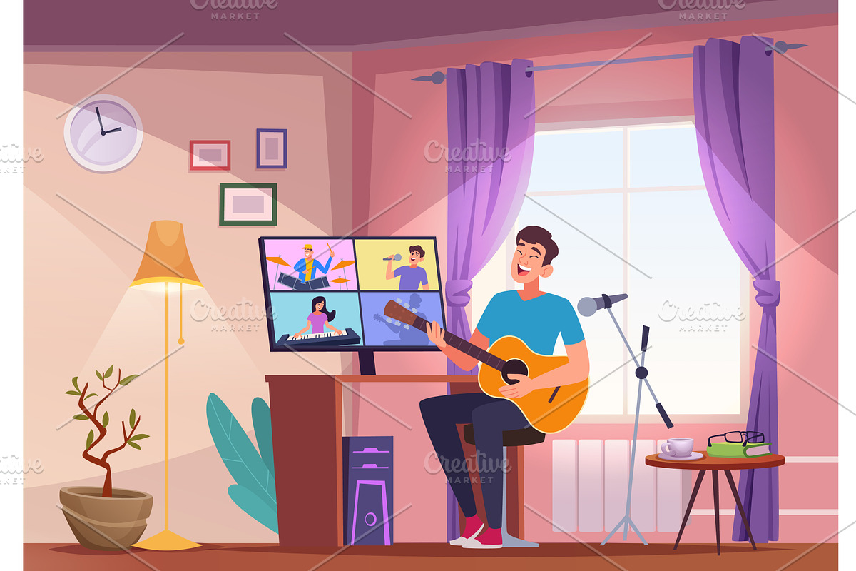 Blogger. male characters sitting in, a Technology Illustration by Onyx